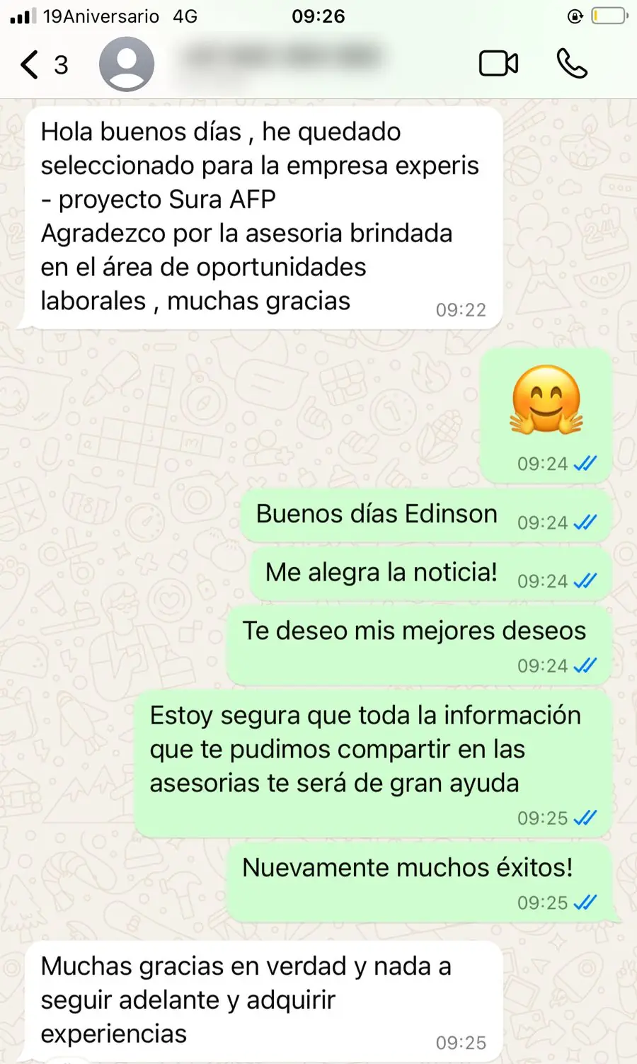 Testimonio de WhatsApp